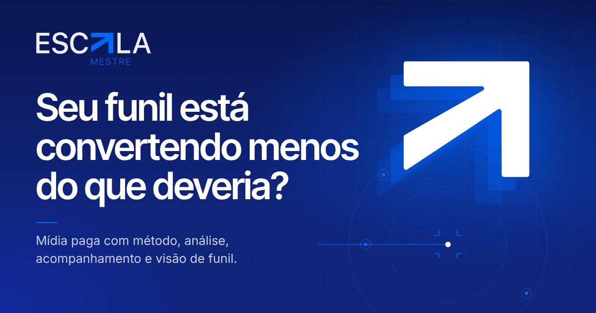 Abertura da página da Escala Mestre: Seu funil está convertendo menos do que deveria? Mídia paga com método, análise, acompanhamento e visão de funil.